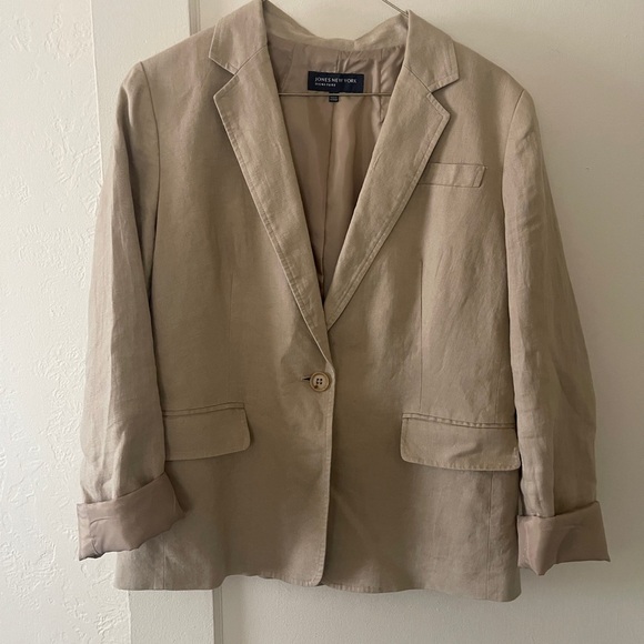 Jones New York linen tan blazer 1 bottom closure size 6 - Picture 1 of 12